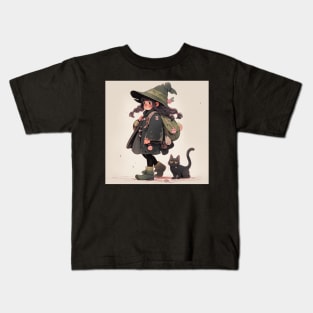 Witch And Her Cat Kids T-Shirt